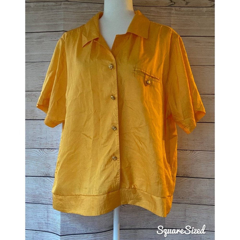 Vintage Ship'n Shore Mustard Yellow Blouse Size 18 70s 80s Retro